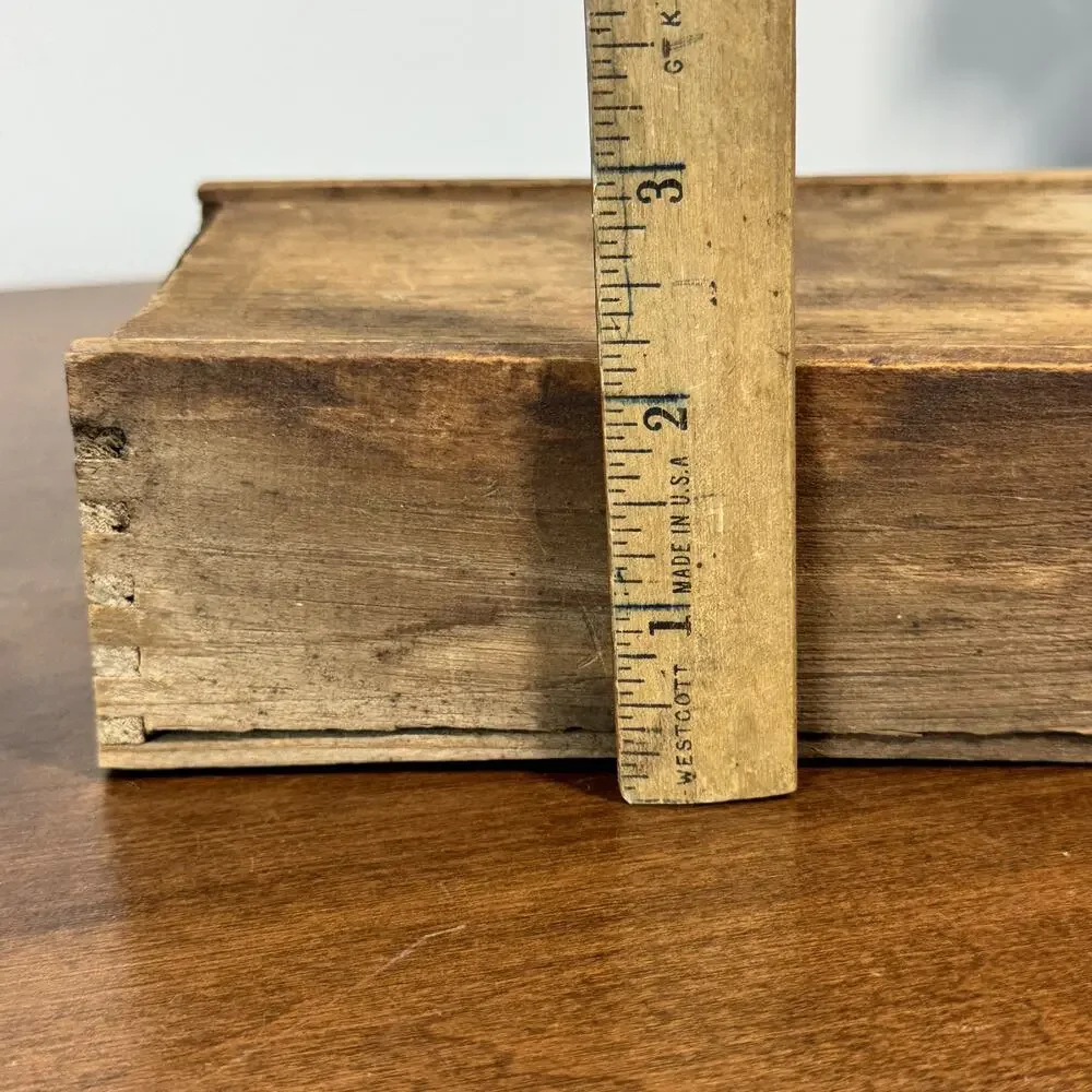 Antique Dovetail 6x4 Wooden Slide Lid Box Primitive Handmade Storage Box Rustic